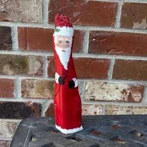 Handcrafted hand painted Red Santa Figurine 10.25” tall